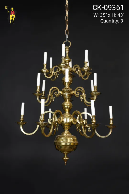 Tall 18 Light Brass Chandelier