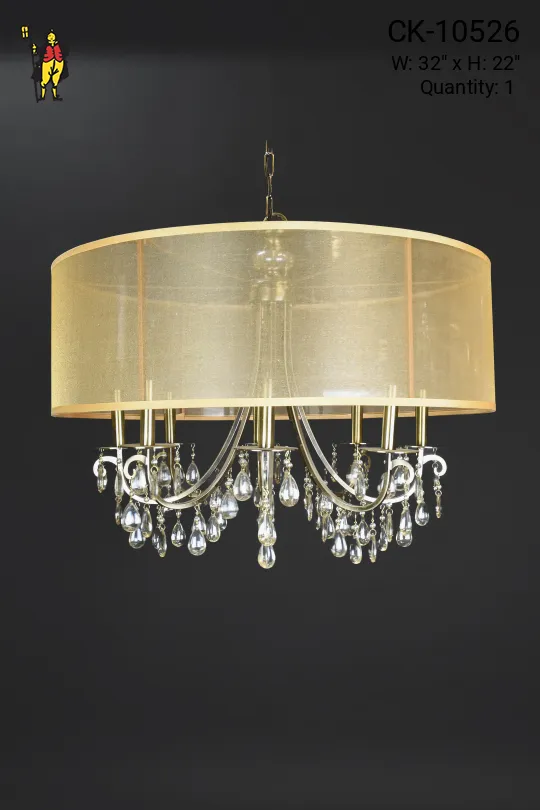 Contemporary Drum Shaded Hanging Fixture w/Crystal Drops