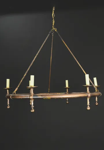 Distressed Brass Six Light Ring Chandelier