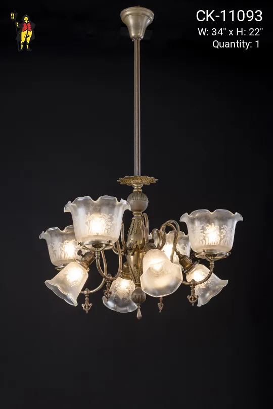 Victorian Chandelier With Frosted Etched Glass Shades