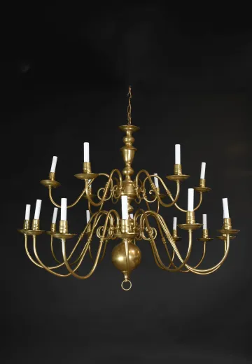 Eighteen Light Two Tiered Brass Chandelier