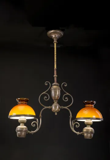 Antique Brass Two Light Electrified Oil Chandelier