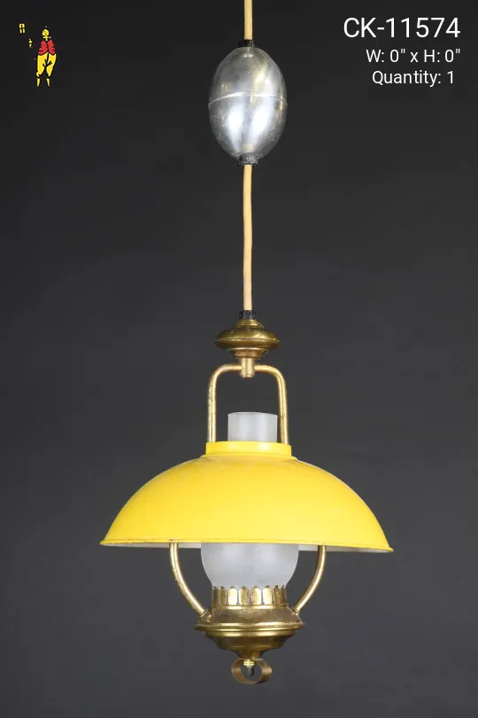 Yellow Shaded Mid Century Pull Down Hanging Fixture