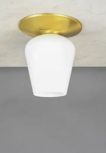 Mid Century Brass & Glass Flush Mount Fixture