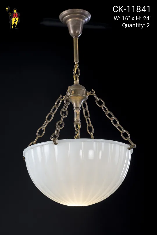 Brass & Milk Glass Inverted Bowl Pendent