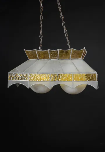 Two Light Yellow & Frosted Glass Hanging Fixture w/Globes