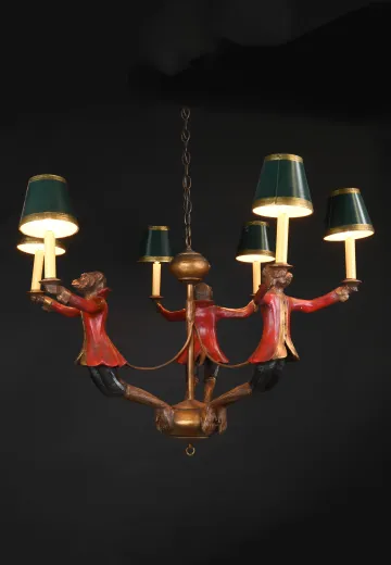 Three Monkey Six Light Wooden Chandelier