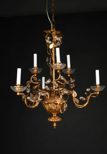 Brass & Crystal Six Light Chandelier