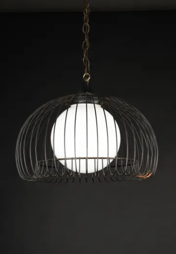 Black Metal Caged Hanging Pendant