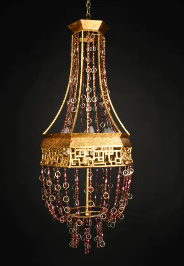 Five Light Red Beaded Chandelier