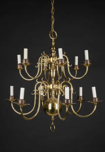 Twelve Light Two Tiered Brass Georgian Chandelier