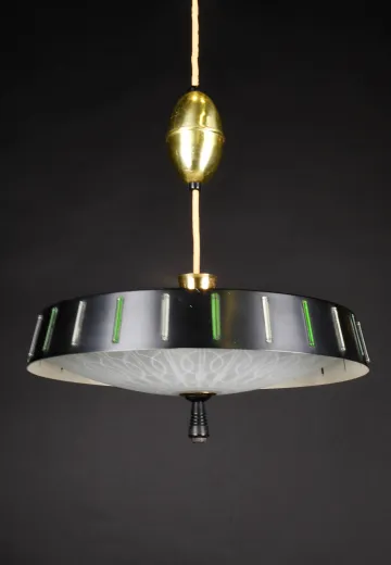 Black Metal Green & Clear Glass Pull Down Fixture