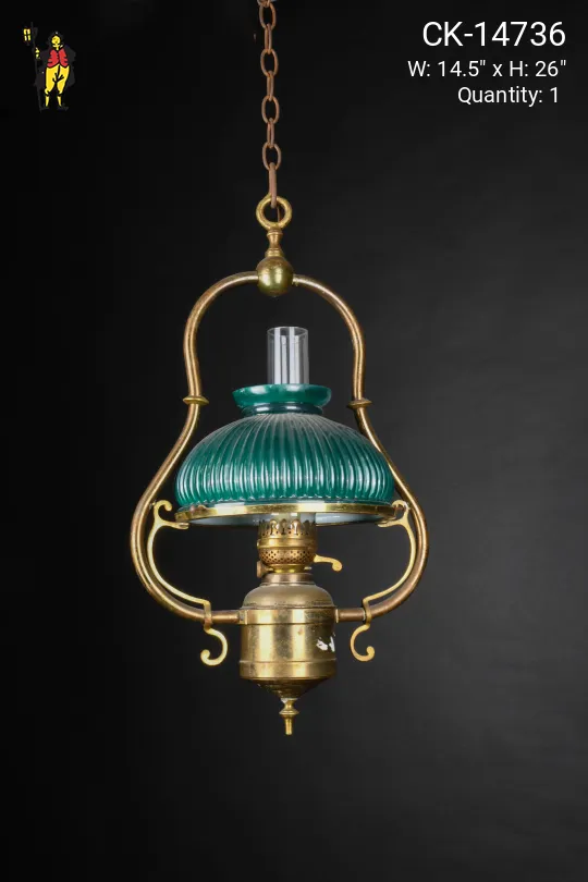 Antique Brass Green Student Shaded Hanging Pendant