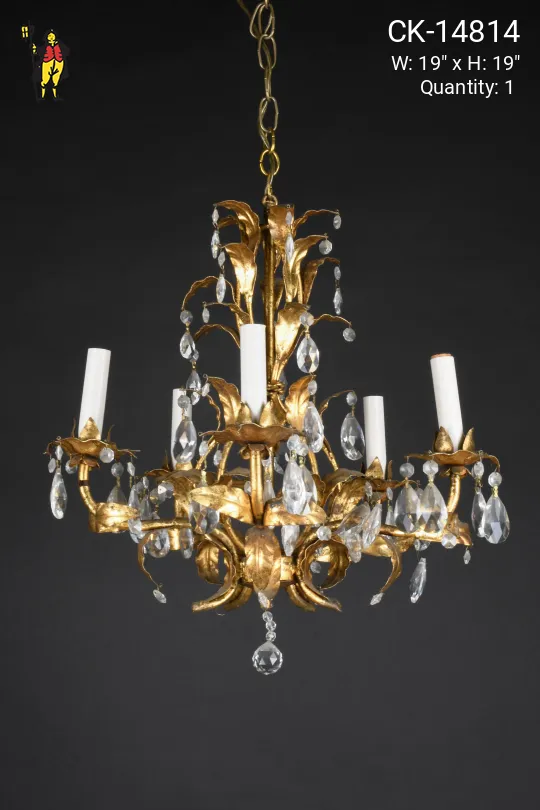 Brass & Crystal Five Light Chandelier