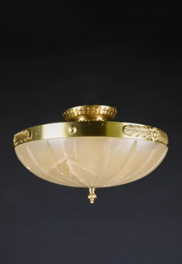 Brass & Alabaster Semi Flush Mount Fixture