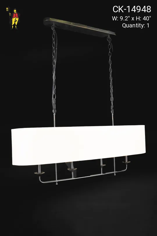Black Four Light Fabric Shaded Hanging Dining Room Table Chandelier