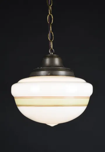 12" Green Painted Stripe Hanging Glass Globe Pendant
