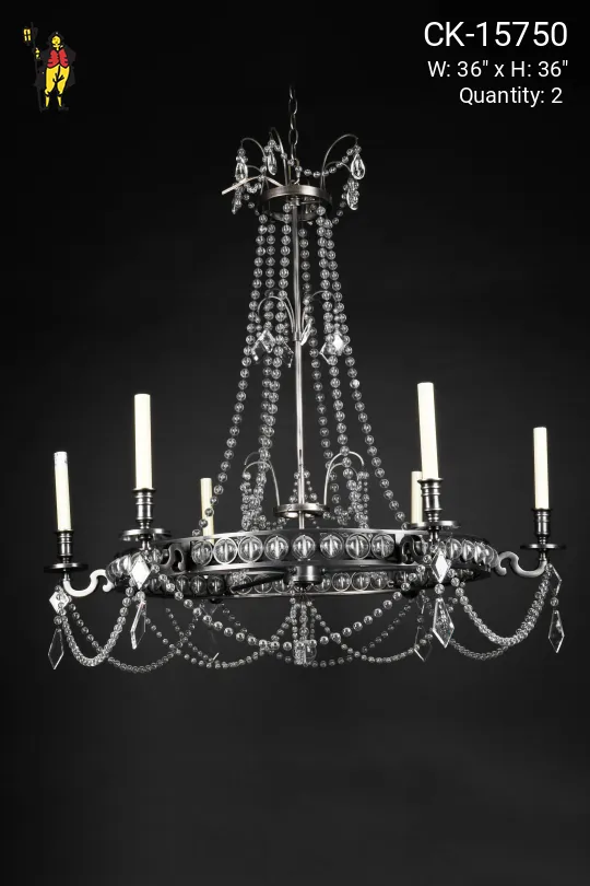 Bronze & Crystal Six Candle Chandelier