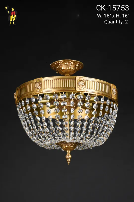 Crystal & Brass Semi-Flush Mount Hanging Fixture