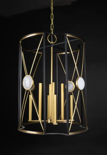 Brass & Black Eight Light Hanging Lantern