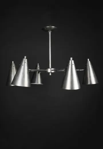 Nickel Six Light Adjustable Metal Reflector Hanging Fixture