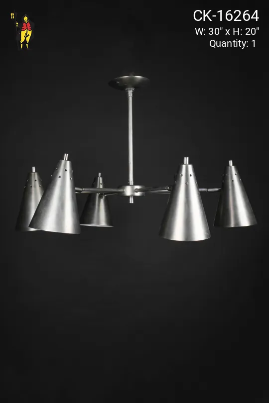 Nickel Six Light Adjustable Metal Reflector Hanging Fixture
