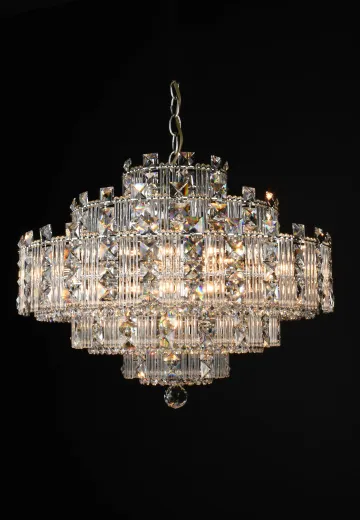 Fifteen Light Nickel & Crystal Chandelier (Missing A Few Crystals)