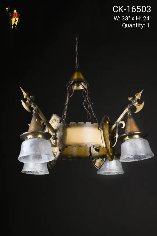 Brass Medieval Four Light Chandelier
