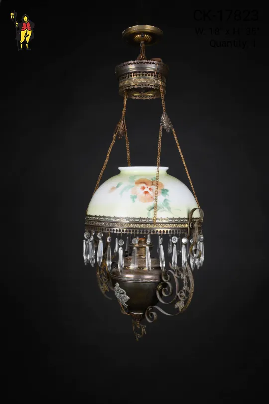 Floral Shaded Victorian Hanging Pendant w/Crystal Drops