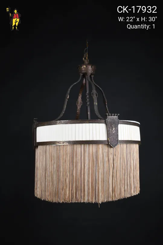 Fabric & Bronze Hanging Pendant w/Fabric Fringe