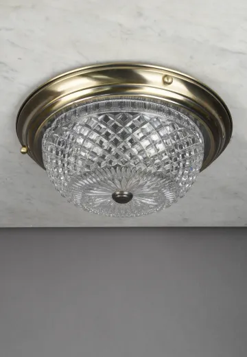 Antique Brass & Crystal Ornate Flush Mount