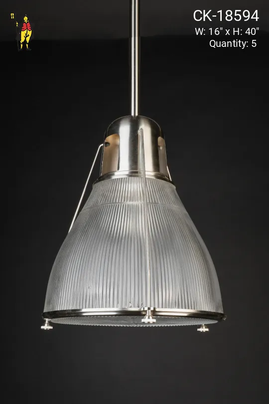 Glass Halophane Hanging Pendant w/Glass Lens On Nickel Stem