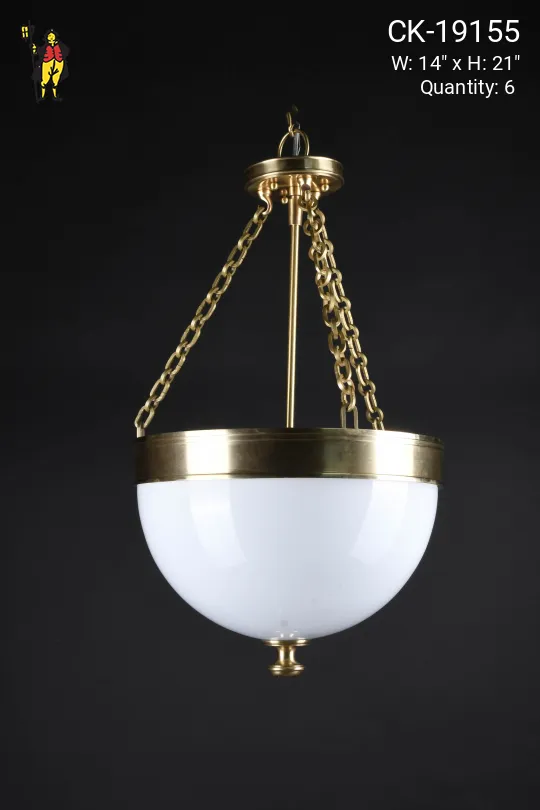Semi Flush Glass Hanging Bowl w/Brass Accents