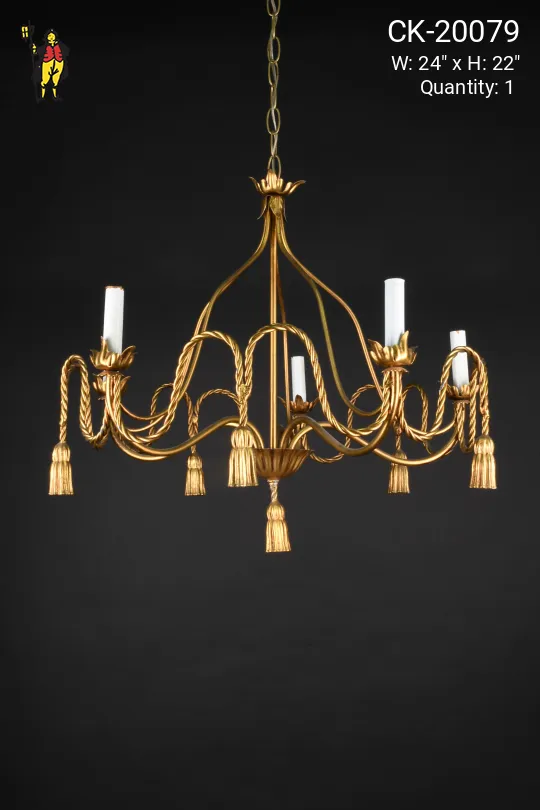 Brass Five Light Tassel Chandelier