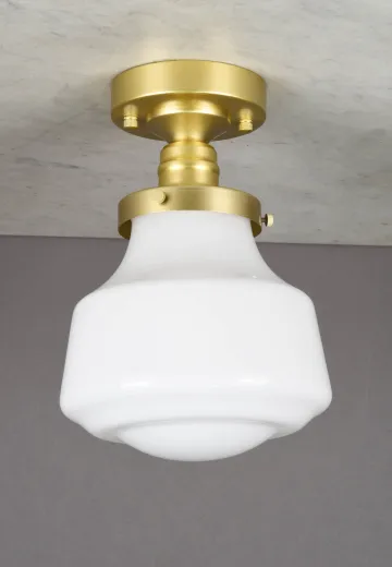 7" Glass Globe Flush Mount Fixture w/Brass Hardware