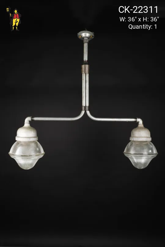 Linear Two Light Halophane Shaded Hanging Fixture