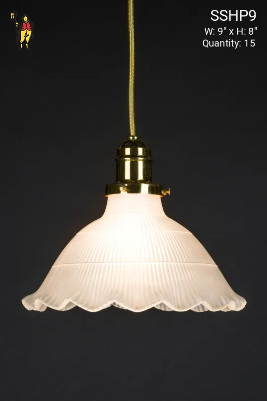 9" Halophane Glass Scallop Shade Pendant