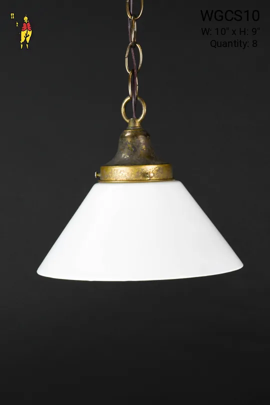 10" White Glass Cone Shade Pendant (3 1/4" Holder)