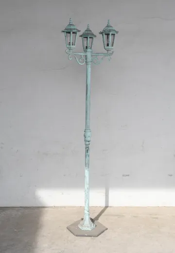 Distressed Green Three Headed Lamp Post