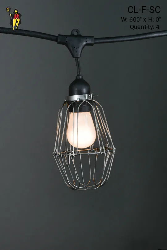 50' Black Carnival Light w/Silver Metal Cages & Frosted Bulb