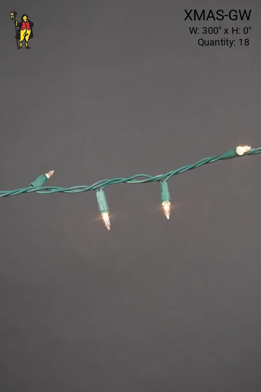 25' Green Strand White Light Xmas Lights (Incandescent)