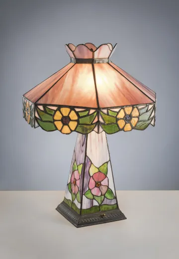 Multicolor Painted Floral Slag Glass Table Lamp