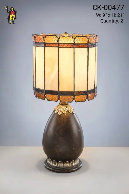 Mission Style Bronze Table Lamp w/Glass Shade