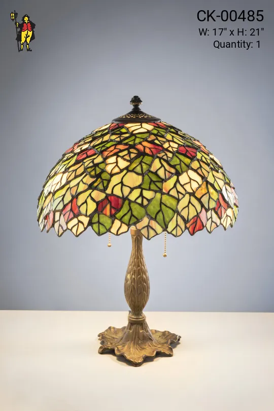 Antique Brass Table Lamp w/Art Glass Shade