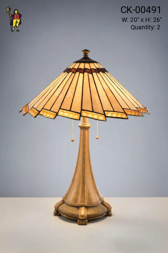 Bronze Table Lamp w/Leaded Glass Shade