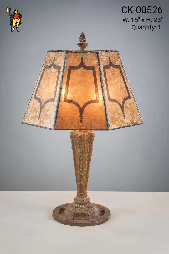 Brass Table Lamp w/Etched Mica Lampshade