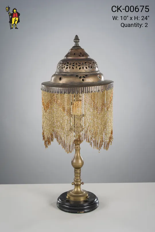 Brass Table Lamp w/Pierced Brass Fringed Shade