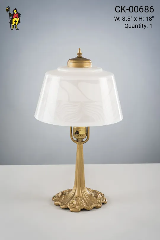 Brass Table Lamp w/White Glass Shade