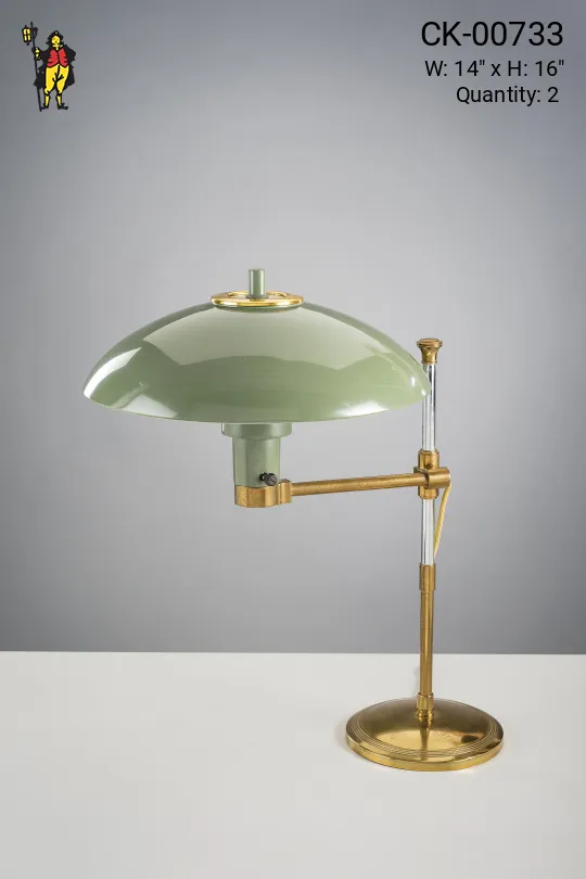 Mid-Century Brass & Green Table Lamp