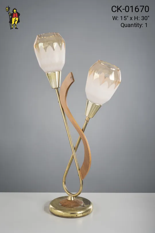 Mid-Century Brass & Wood Table Lamp
